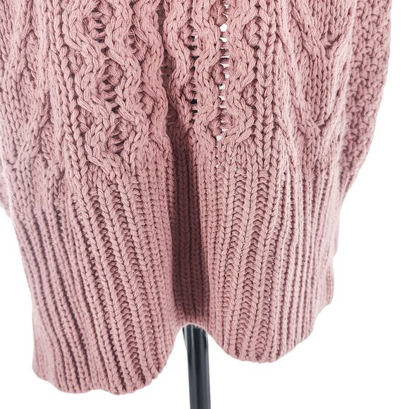 Topshop Women’s Chunky Cable Knit Long Open Front Cardigan Pink Rose Size 8 - Picture 15 of 16